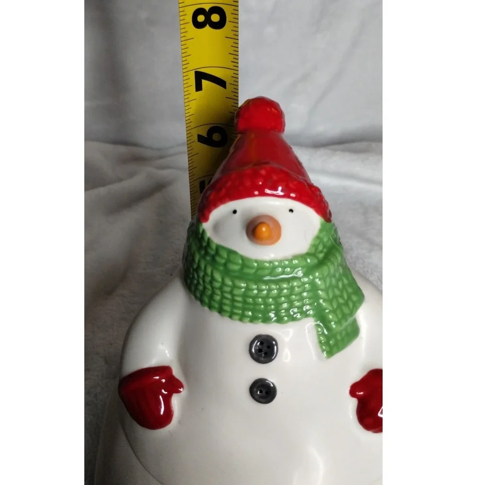 Hallmark Snowman Cookie Jar Red Hat Green Scarf Ceramic Christmas Kitchen Decor‎
